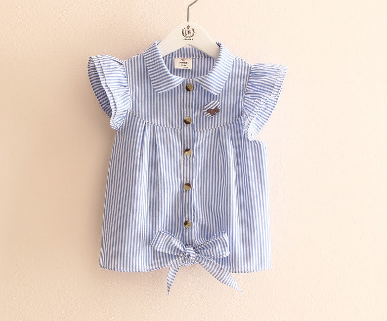 summer stripe butterfly sleeve child girl's blouses shirts children clothing baby child shirt for 100-140 cm kid - CelebritystyleFashion.com.au online clothing shop australia