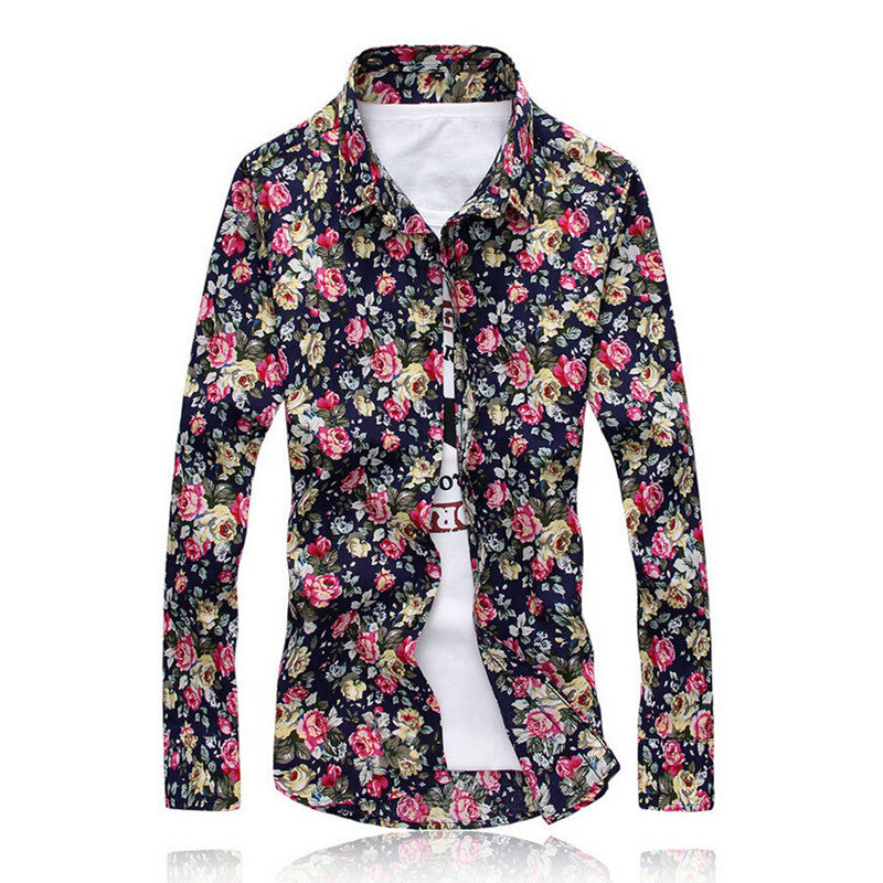 Men Shirts M-5XL Fashion Casual Shirt Slim Fit Camisas Business Dress Floral Print Homme Shirts - CelebritystyleFashion.com.au online clothing shop australia