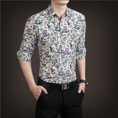 Men Shirts M-5XL Fashion Casual Shirt Slim Fit Camisas Business Dress Floral Print Homme Shirts - CelebritystyleFashion.com.au online clothing shop australia