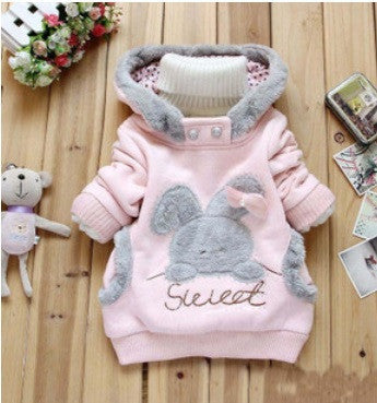 Baby girls Coat Kids Warm Winter Outerwear Children Hooded Jacket bunny sweater Pink&Gray 2-6Y - CelebritystyleFashion.com.au online clothing shop australia