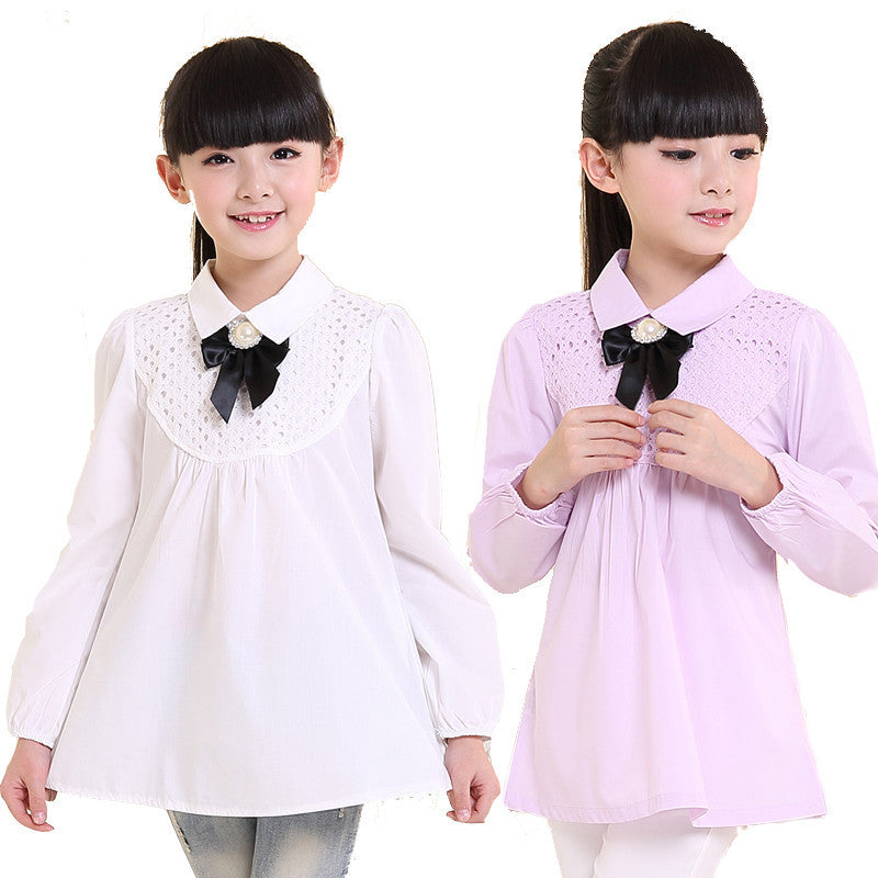 Baby children's clothing spring big kids clothes long-sleeve cotton school white & purple lace girls blouse children shirt - CelebritystyleFashion.com.au online clothing shop australia