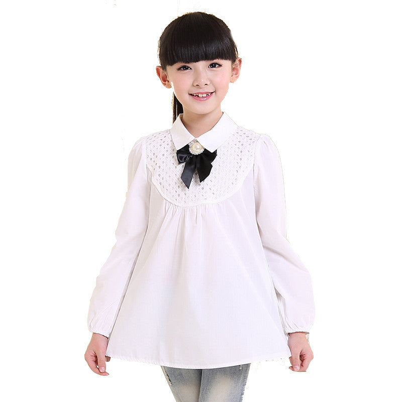 Baby children's clothing spring big kids clothes long-sleeve cotton school white & purple lace girls blouse children shirt - CelebritystyleFashion.com.au online clothing shop australia