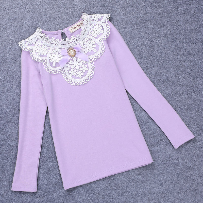 New Autumn Winter Girls Blouses Shirts Fashion Warm Add Wool Long Sleeve White Lace Flower Blouses Girls Cotton Clothes - CelebritystyleFashion.com.au online clothing shop australia