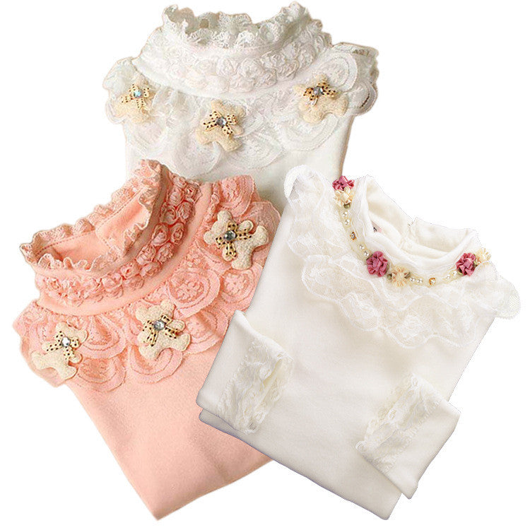 Lace Shirt Fashion Girls Lace Blouses Children'S Shirts Top Long Sleeve Flower Autumn White/Pink/Black/ For 3~13 Age - CelebritystyleFashion.com.au online clothing shop australia