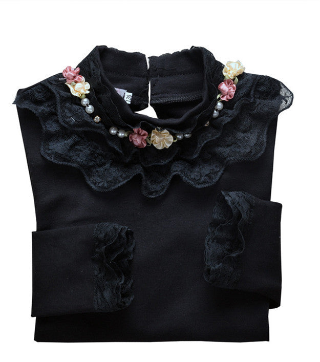 Lace Shirt Fashion Girls Lace Blouses Children'S Shirts Top Long Sleeve Flower Autumn White/Pink/Black/ For 3~13 Age - CelebritystyleFashion.com.au online clothing shop australia