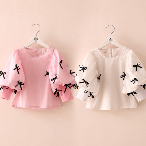 Spring Bow Children'S Girls Clothing Lantern Sleeve Shirt Long-Sleeve Shirt Tops - CelebritystyleFashion.com.au online clothing shop australia