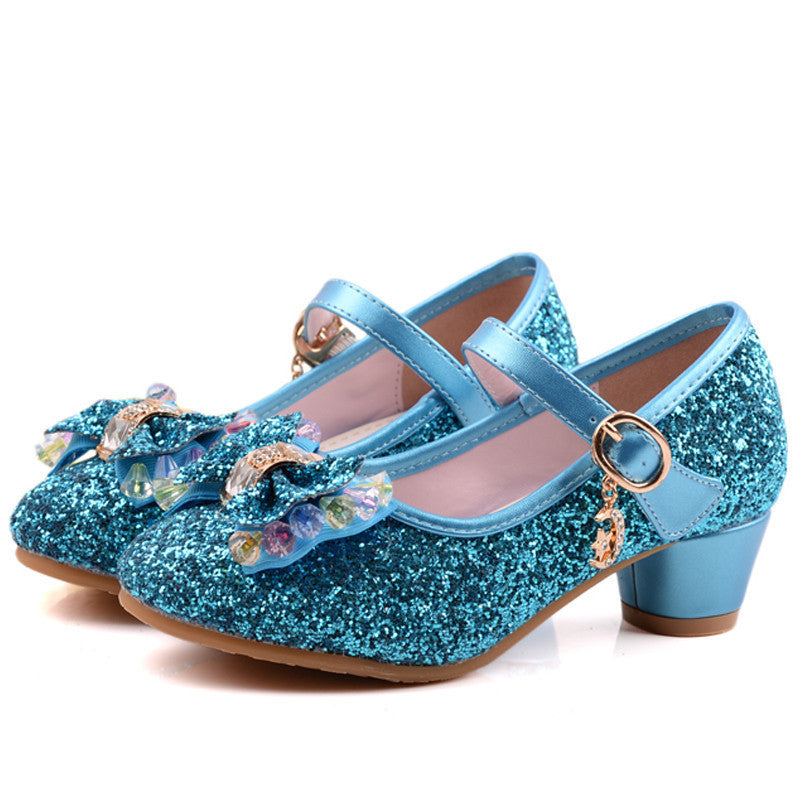Spring Kids Girls High Heels For Party Sequined Cloth Blue Pink Shoes Ankle Strap Snow Queen Children Girls Pumps Shoes - CelebritystyleFashion.com.au online clothing shop australia