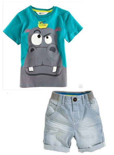 HE Hello Enjoy Boy clothing set Casual kids clothes Summer boys clothes short anima T-Shirt + Plaid pants baby girl outfit - CelebritystyleFashion.com.au online clothing shop australia