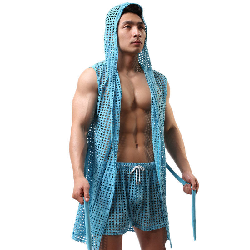 men robe bathrobe brand sexy men pajamas long mens sleepwear sheer mesh gay wear men sleep lounge kimono for man - CelebritystyleFashion.com.au online clothing shop australia