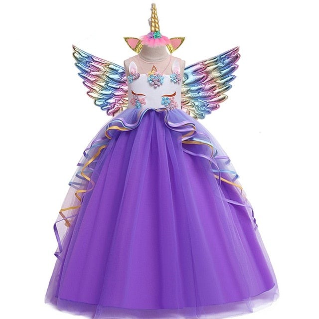 Unicorn rainbow wedding party dress girl birthday party Unicorn role d