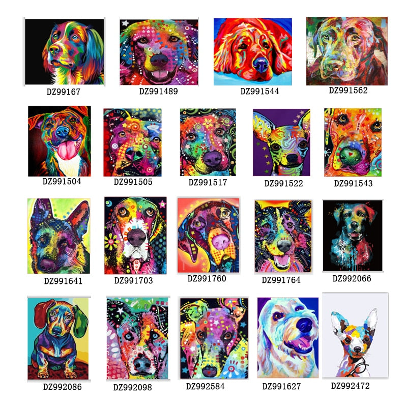 color Dog series Diy painting number diy oil paint by numbers kit painting canvas painting by numbers for kids adults art paint