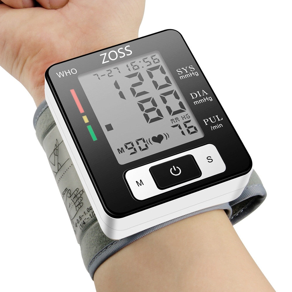 English Cuff Wrist Blood Pressure Meter Monitor Heart Rate Pulse Portable Tonometer BP