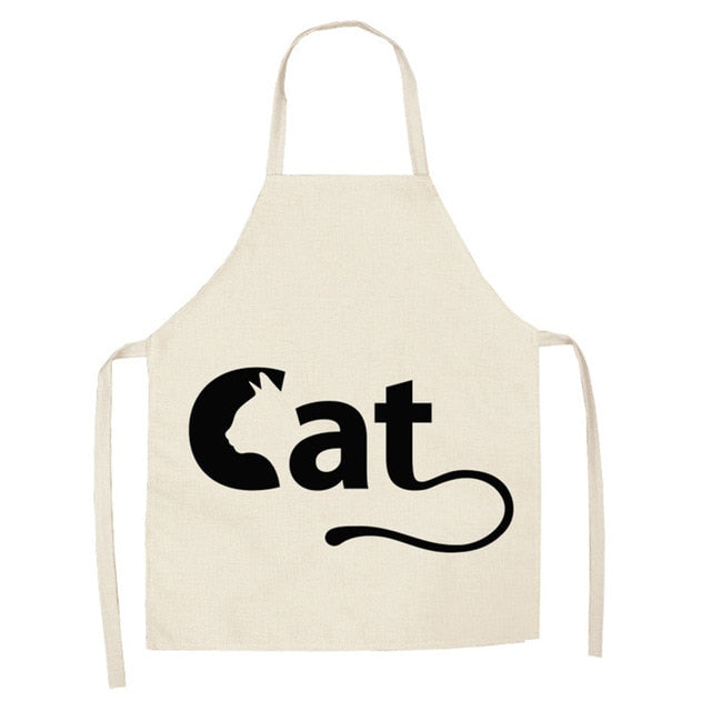 Kitchen Apron Cartoon Cat Printed Sleeveless Cotton Linen Aprons for Men Women Home Cleaning