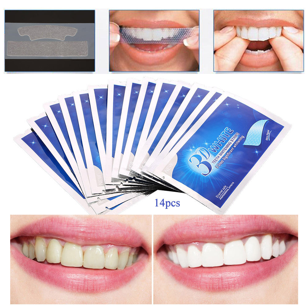 28pcs/14Pair 3D White Dental Bleaching Teeth Whitening Strips Double Elastic Gel Teeth Strips Whitening Oral Hygiene Tools