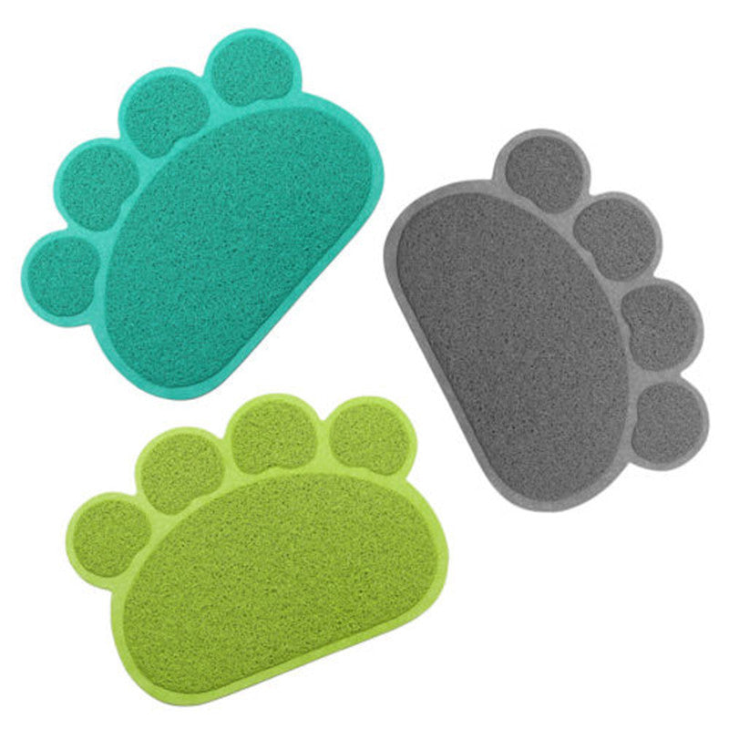 OPUL Grey Paw Print Pet Feeding Mat 2 Bowls Non-Slip PVC Dog Cat Food Dish
