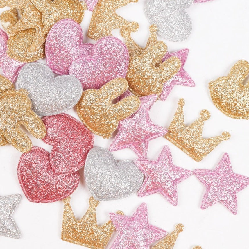 100pcs Glitter Patches Shiny Solid Crown Heart Star Rabbit Accessory For Apparel Sewing Materials Garment Decoration