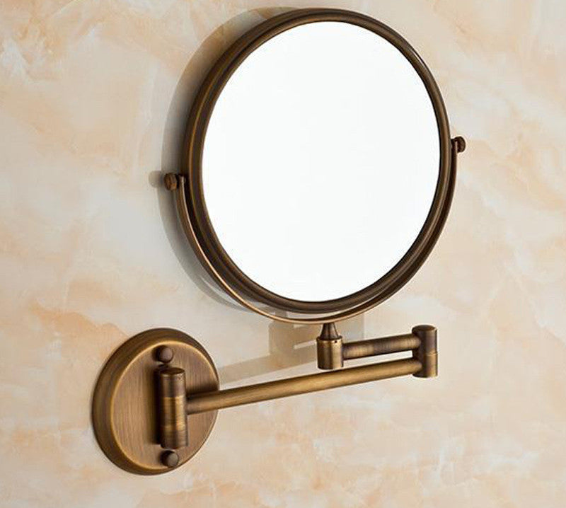 Antique 8" Double Side Bathroom Folding Brass Shave Makeup Mirror Wall Mounted Extend with Arm Round 1x3x Magnifying YT-9102
