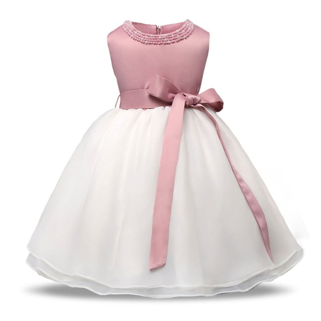 open lace back dress Baby Girl Dress 1 year Birthday Dress White Lace BaptismBowknot Prince