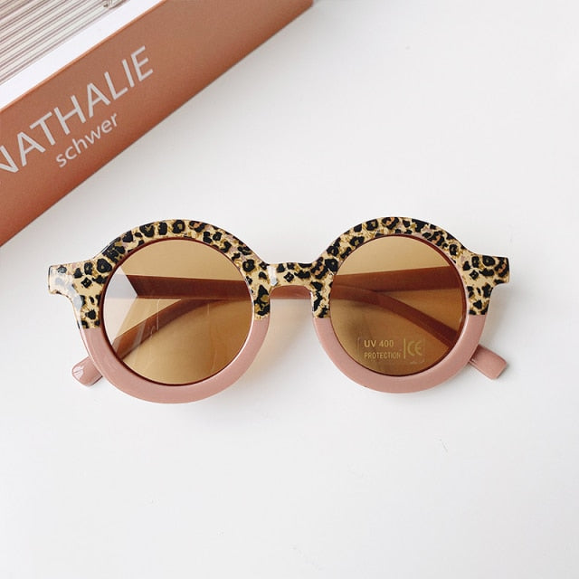 Children Boy Girl Cute Leopard Double Color Cartoon Bear Shape Round Sunglasses Kids Vintage Sunglasses UV400 Protection Classic