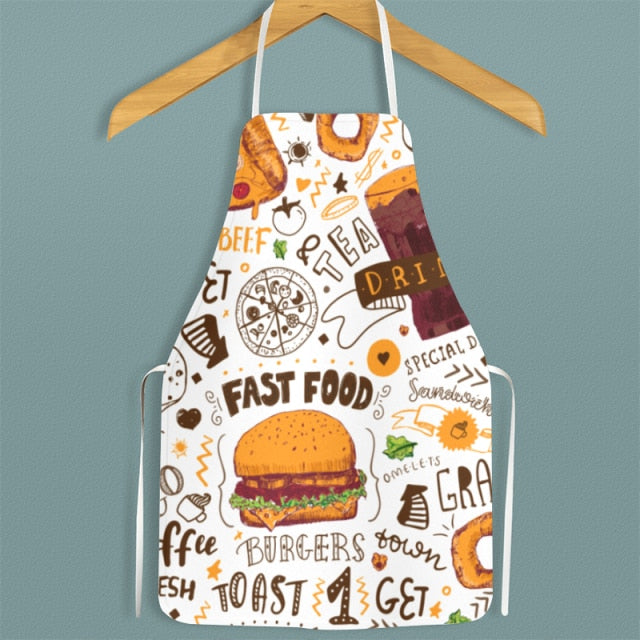 Hamburger and Sweet Food Printed Apron Waterproof Oil-proof For Femme Men Wipeable Household Tablier Cuisine Baking Accessory