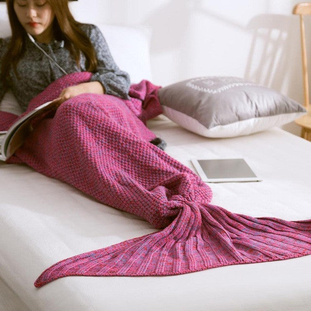 Mermaid Tail Blanket Yarn Knitted Handmade Crochet Mermaid Blanket Kids Throw Bed Wrap Super Soft Sleeping Bed 3 Sizes 1PCS/Lot