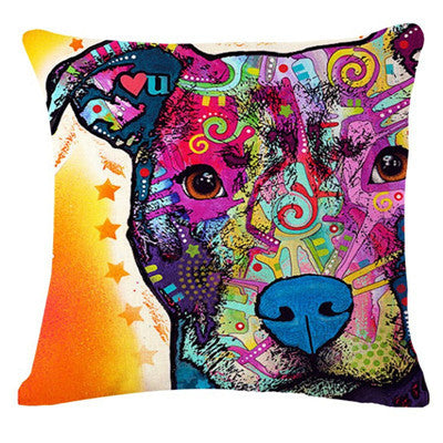 Animal Series Cartoon Style Throwpillow Decor Cushion Linen Cotton Colorful Dog Printed Pattern Throw Pillow Cushion Home Decor