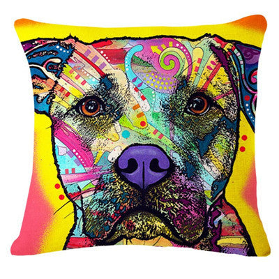 Animal Series Cartoon Style Throwpillow Decor Cushion Linen Cotton Colorful Dog Printed Pattern Throw Pillow Cushion Home Decor