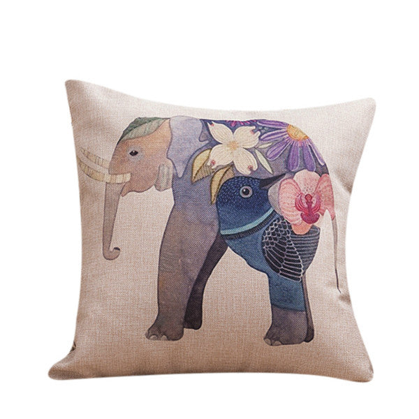 Square 45X45CM European Vintage Colorful Elephant Printed Pillow Case Animal Cushion Cotton linen Cover Throw pillow case Y2