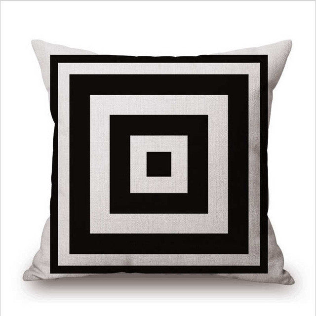 Pillow Case Black and White Pattern Pillowcase Cotton Linen Printed 18x18 Inches Geometry Euro Pillow Covers