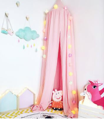 Beige White Grey Pink Kids Boys Girls Princess Canopy Bed Valance Kids Room Decoration Baby Bed Round Mosquito Net Tent Curtains