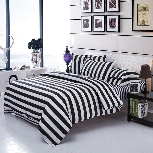 Bedding Set Twin/Full/Queen Size Duvet Cover Set Classic Black and White Bed Sheet Sets Home Textile