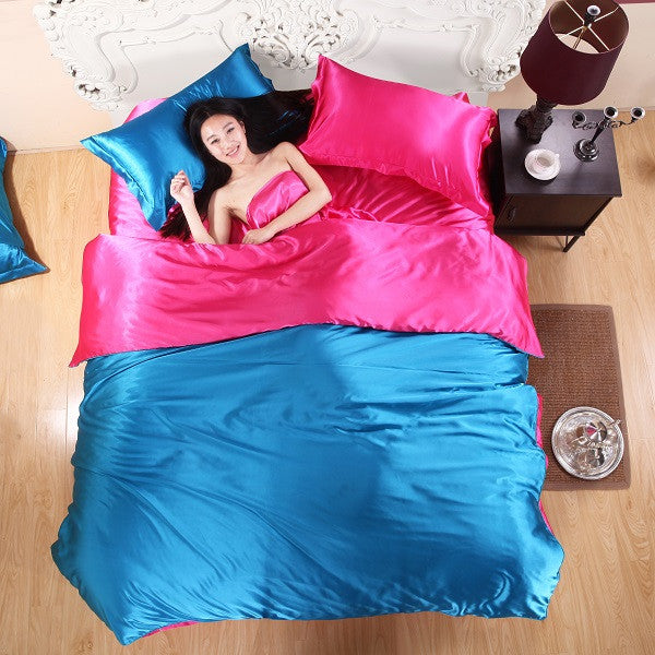 HOT! 100% pure satin silk bedding set,Home Textile King size bed set,bedclothes,duvet cover flat sheet pillowcases Whole