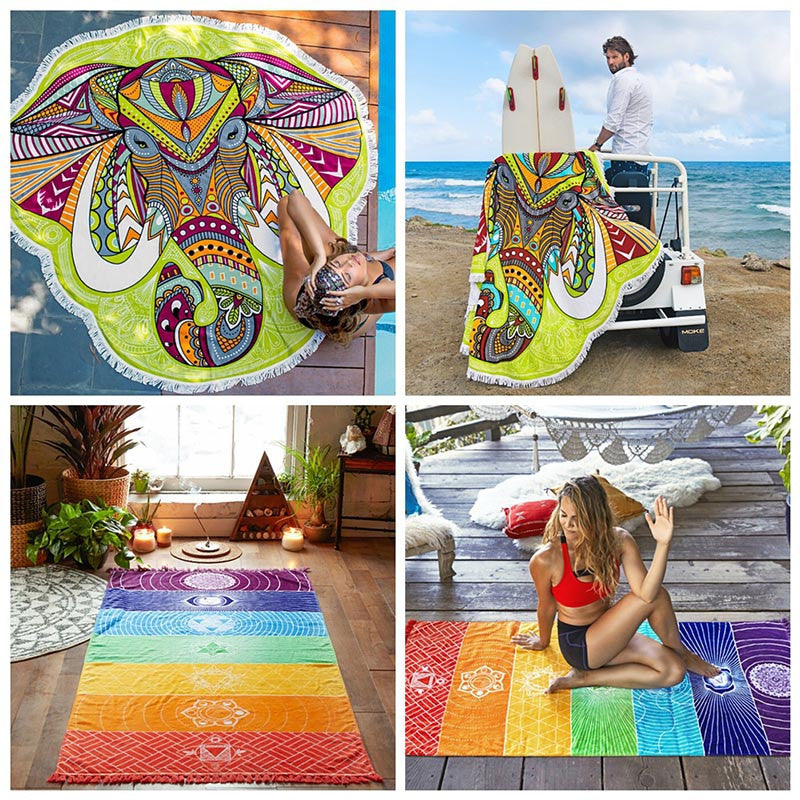 Wall Hanging Mandala Mandala Blanket Elephant Tapestry Rainbow Stripes Travel Summer