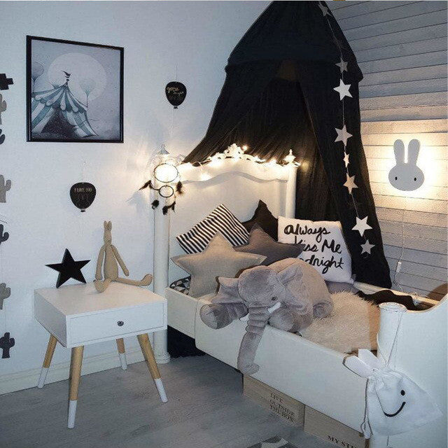 Beige White Grey Pink Kids Boys Girls Princess Canopy Bed Valance Kids Room Decoration Baby Bed Round Mosquito Net Tent Curtains