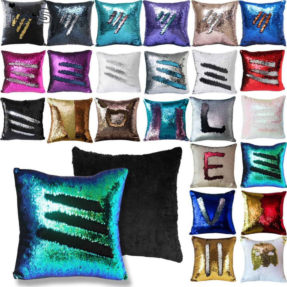 Reversible Sequin Mermaid Sequin Pillow Magical Color Changing Throw Pillow Cover Home Decor Cushion Cover Decorative Pillowcase