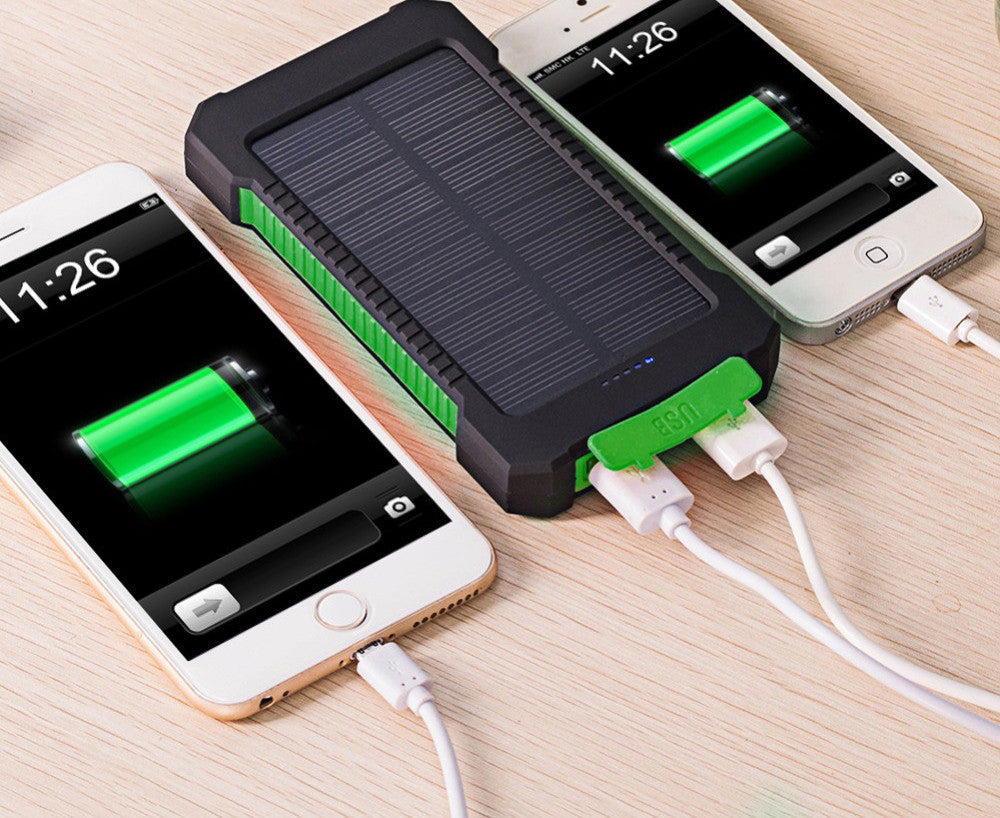 Waterproof 10000Mah Solar Power Bank Solar Charger Dual USB Power Bank with LED Light for iPhone 6 Plus Mobile Phone