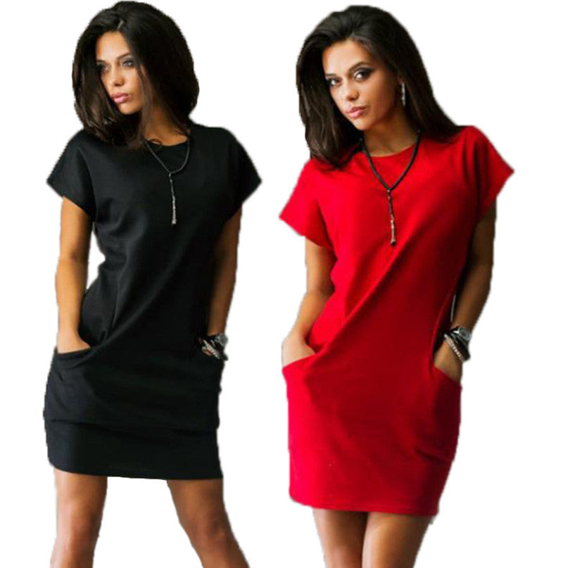 Summer women sexy Slim dress o-neck Black and red dress Casual Batwing