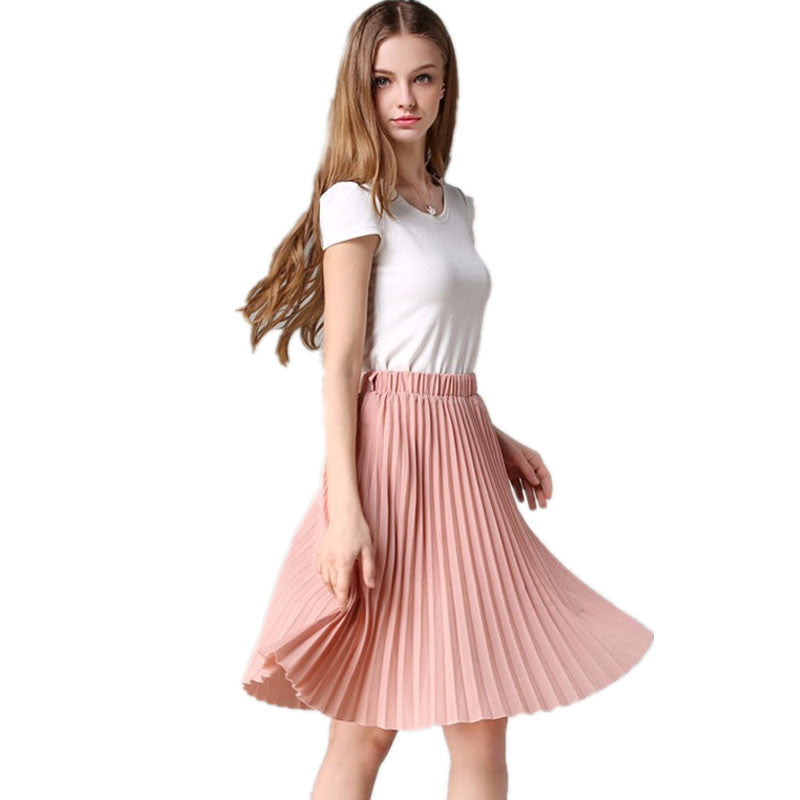 Pleated Skirt Autumn/Winter European Style Elegant Tulle Pleated Skirt Blue Chiffon Skirt Women's Vintage Pink Midi Skirt - CelebritystyleFashion.com.au online clothing shop australia