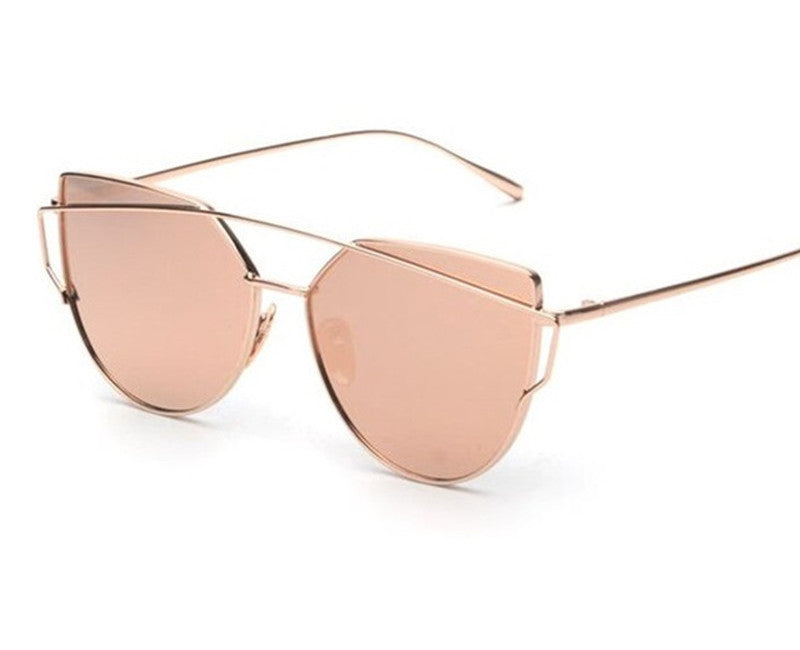 RunBird Mirror Flat Lense Women Cat Eye Sunglasses Classic Brand Designer Twin-Beams Rose Gold Frame Sun Glasses for Women M195 - CelebritystyleFashion.com.au online clothing shop australia