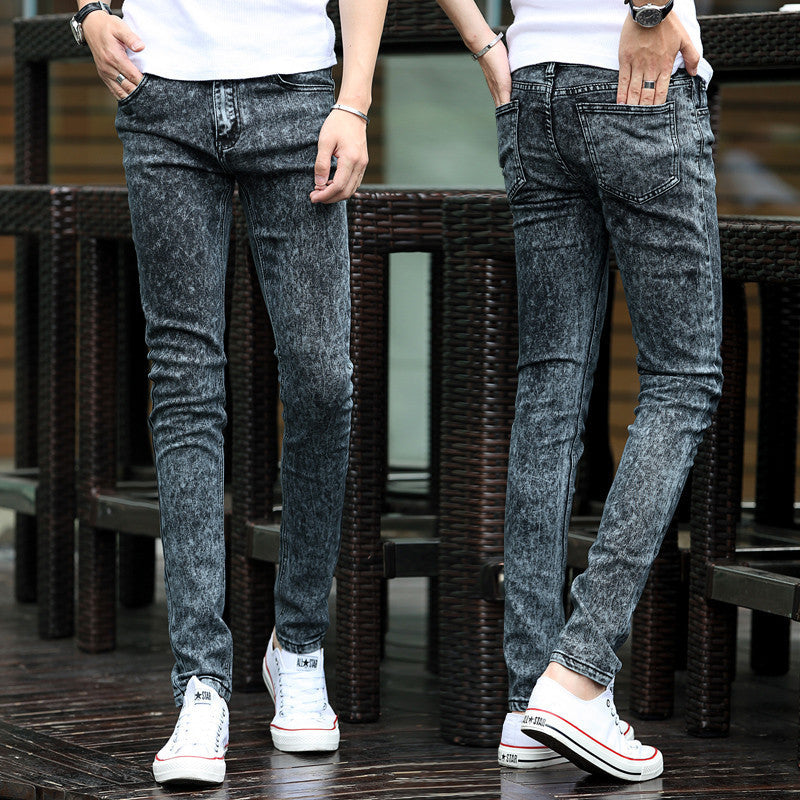 Spring new men's black skinny jeans Fashion slim fit snowflake cowboy feet pants mens pencil pants 27-42 - CelebritystyleFashion.com.au online clothing shop australia