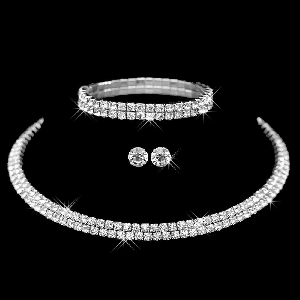 Rhinestone Crystal Choker Necklace Earrings and Bracelet Wedding Jewelry Sets Wedding Accessories - CelebritystyleFashion.com.au online clothing shop australia