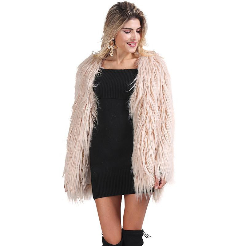 Elegant Faux Fur Coat Fluffy Chic Winter Coat Jacket - CELEBRITYSTYLEFASHION.COM.AU - 1