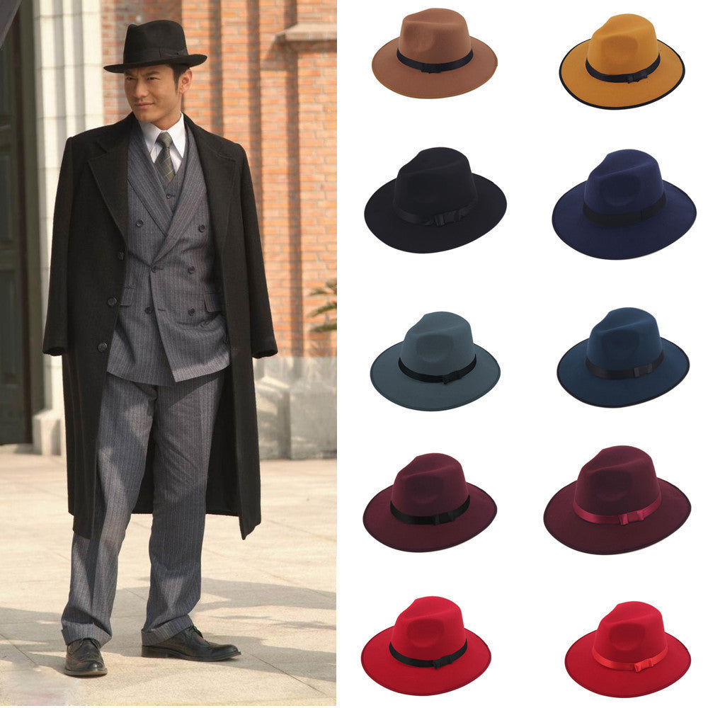 Women Men Jazz Hard Felt Bowknot Fedora Panama Bowler Wide Brim Hat Ga