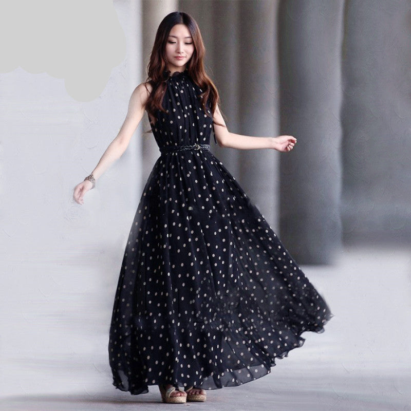 Fashion Women's polka dots Maxi dress long Casual Summer Beach Chiffon Fashion Women's polka dots Maxi dress long Casual Summer Beach Chiffon