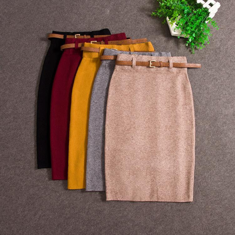 High Quality Skirts Casual Women High Waist Knee-length Knitted Pencil Skirt Elegant slim Long Skirts - CelebritystyleFashion.com.au online clothing shop australia