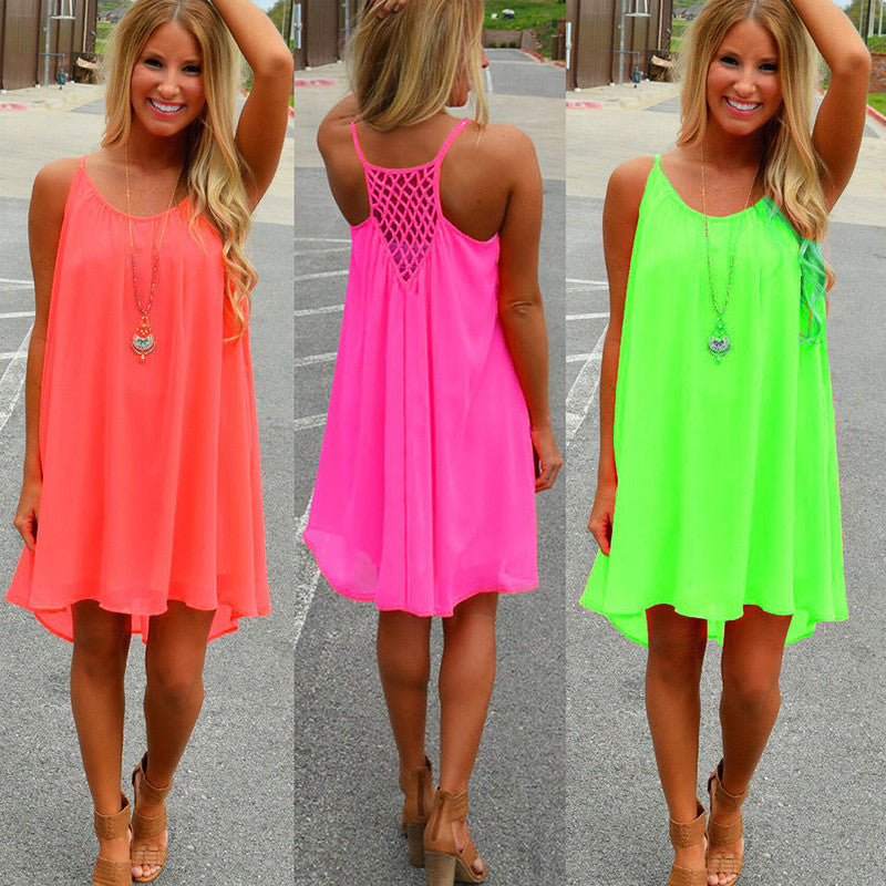 Women beach dress Fluorescence summer dress chiffon female women dress summer style vestido plus size women clothing - CelebritystyleFashion.com.au online clothing shop australia