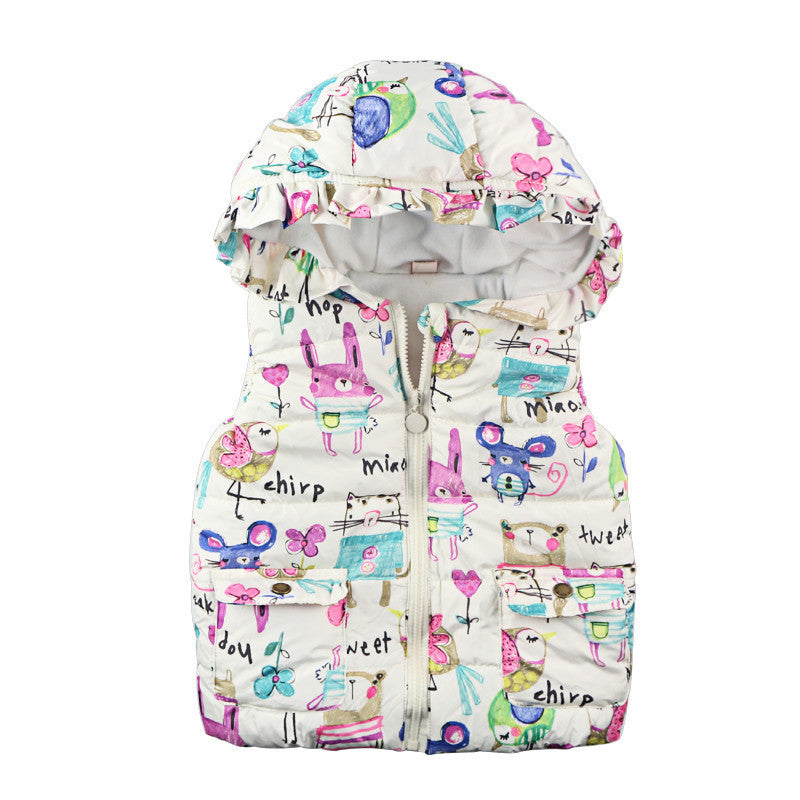 Children Clothing Winter Outerwear Coats Animal Graffiti Thick Princess Girls Vest Hooded Kids Jackets Baby Girl Warm Waistcoat - CelebritystyleFashion.com.au online clothing shop australia