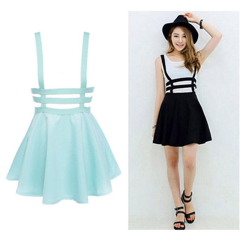 Retro Hollow Mini Skater Cute Women Suspender Clothes Straps High Waist Skirt - CelebritystyleFashion.com.au online clothing shop australia