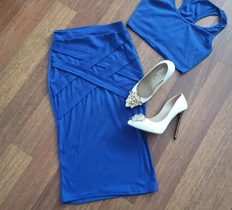 Two Piece Outfit Bandage Sleeveless Sexy Club Party Dress Kylie Jenner Style - - 2