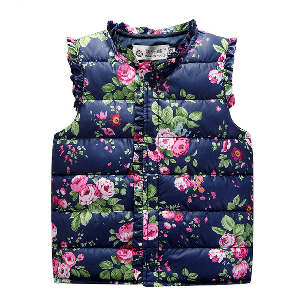 New Children Winter Outerwear Coats Flowers Printed Vest Kids Windbreaker Jacket Cotton Coats Children Warm Vest - CelebritystyleFashion.com.au online clothing shop australia